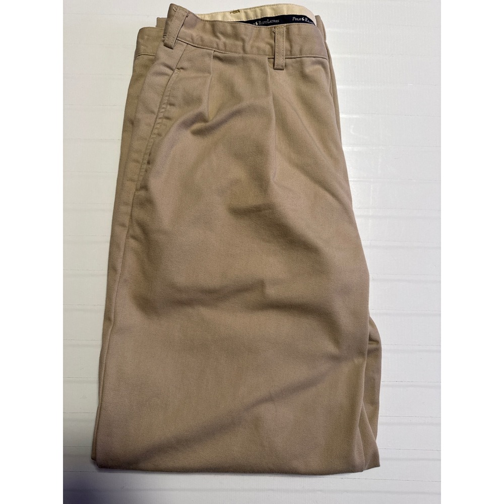 Polo Ralph Lauren Mens 36x32 Pleated Chino Pants Khaki Tan Cotton Straight Leg - Picture 1 of 5
